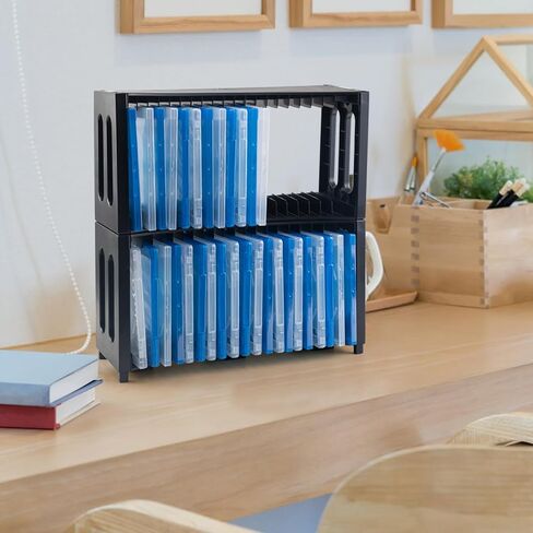 alavisxf xx CD Storage Rack, Upgrade 2 Pack Stackable ABS CD Storage Organizer Can Hold 40 Slim CD Jewel Cases, CD Organizer Holder Rack for Home, Office, Movie Music Room (CD Rack) in Kuwait