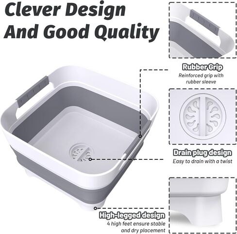 Collapsible Dish Basin, 9L Capacity, Portable Sink for Kitchen, Camping, RV, Gray (Green) in Saudi Arabia