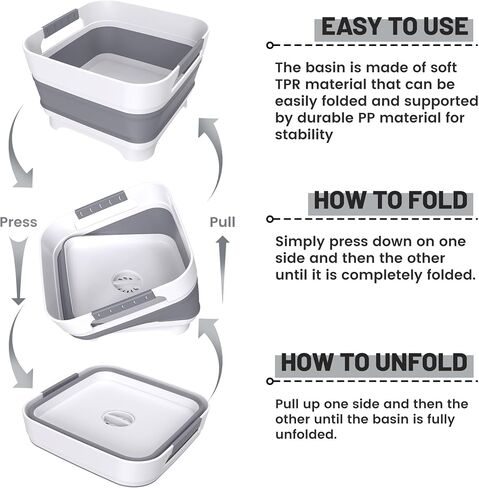 Collapsible Dish Basin, 9L Capacity, Portable Sink for Kitchen, Camping, RV, Gray (Green) in Saudi Arabia