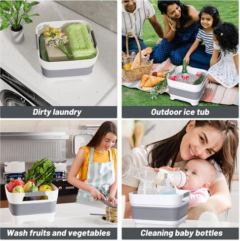 Collapsible Dish Basin, 9L Capacity, Portable Sink for Kitchen, Camping, RV, Gray (Green) in Saudi Arabia