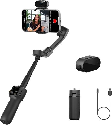 مثبت AOCHUAN Gimbal لجهاز iPhone مع قضيب تمديد وتتبع الوجه (SmartV8) | حامل هاتف iPhone مع قضيب تمديد مدمج بطول 7.8 قدم، شاشة OLED كاملة الشاشة، مثالي لتسجيل Tiktok (أسود) in Kuwait