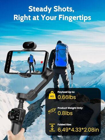 مثبت AOCHUAN Gimbal لجهاز iPhone مع قضيب تمديد وتتبع الوجه (SmartV8) | حامل هاتف iPhone مع قضيب تمديد مدمج بطول 7.8 قدم، شاشة OLED كاملة الشاشة، مثالي لتسجيل Tiktok (أسود) in Kuwait