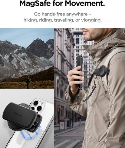 Spigen Magfit Clip Magnetic Phone حامل POV VLOG FILMING FILMING MUSINE SECUNT FORDERS FOR BARKS و BOARTS و STRAPS مصممة لـ Magsafe - Black in Saudi Arabia