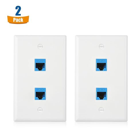 Cable Matters 2-Pack 2-Port Ethernet Wall Plate, Cat6 Wall Plate with White RJ45 Keystone Jack, Ethernet Jack Outlet in White in Saudi Arabia