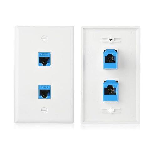 Cable Matters 2-Pack 2-Port Ethernet Wall Plate, Cat6 Wall Plate with White RJ45 Keystone Jack, Ethernet Jack Outlet in White in Saudi Arabia