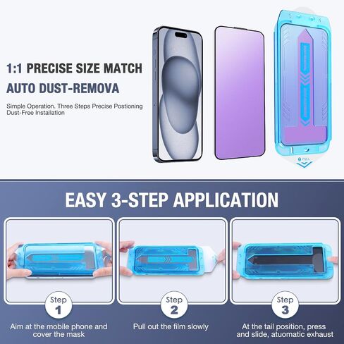 2-Pack Anti Blue Light Matte Screen Protector for iPhone 14 Pro/iPhone 15 / iPhone 16, 9H Tempered Glass, Full Coverage, Anti-Fingerprint, Auto Dust-Elimination, No Bubble, Easy Installation in Saudi Arabia