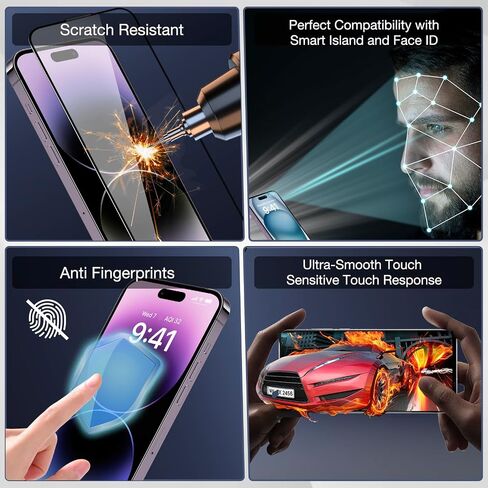 2-Pack Anti Blue Light Matte Screen Protector for iPhone 14 Pro/iPhone 15 / iPhone 16, 9H Tempered Glass, Full Coverage, Anti-Fingerprint, Auto Dust-Elimination, No Bubble, Easy Installation in Saudi Arabia