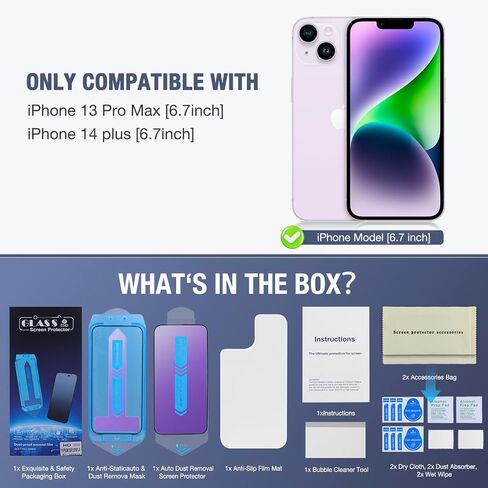 2-Pack Anti Blue Light Matte Screen Protector for iPhone 14 Pro/iPhone 15 / iPhone 16, 9H Tempered Glass, Full Coverage, Anti-Fingerprint, Auto Dust-Elimination, No Bubble, Easy Installation in Saudi Arabia