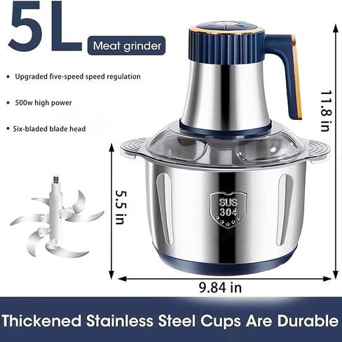 VovioCleoFood Processors 500W Powerful Small Meat Grinder & Food Chopper 5LElectric Vegetable Chopper 5-Speed Mode for Meat fish Nuts Fruits Vegetables wait in Saudi Arabia