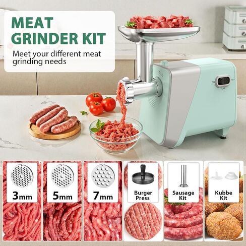 #8 Electric Meat Grinder & Sausage Stuffer - 2800W Heavy Duty Pure Copper Motor, 3 Grinding Plates, Stainless Steel Sausage Maker Machine, Hamburger Press - Easy to Clean, Ideal for Home Use in Saudi Arabia