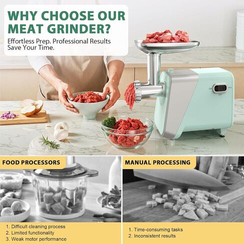 #8 Electric Meat Grinder & Sausage Stuffer - 2800W Heavy Duty Pure Copper Motor, 3 Grinding Plates, Stainless Steel Sausage Maker Machine, Hamburger Press - Easy to Clean, Ideal for Home Use in Saudi Arabia