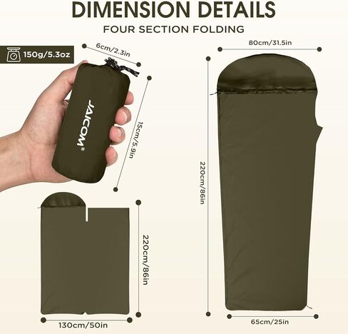 Ultralight Sleeping Bag Liner - 5.3 oz Washable Adult Sleep Sack & Travel Sheets, Self Tan Sleep Sack with Two-Way-Zipper, for Backpacking, Hotel, Camping, Travel in Kuwait