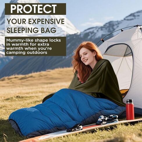 Ultralight Sleeping Bag Liner - 5.3 oz Washable Adult Sleep Sack & Travel Sheets, Self Tan Sleep Sack with Two-Way-Zipper, for Backpacking, Hotel, Camping, Travel in Kuwait