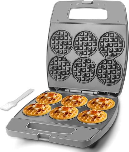 Baker's Friend Multi Mini Waffle Maker Machine, Bake 6 x 3 Inch Small Waffles, Perfect for Families and Individuals Use, Excellent Choice for Breakfast Brunch Parties & Events, Graphite in Saudi Arabia