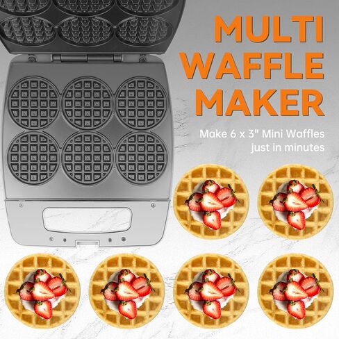 Baker's Friend Multi Mini Waffle Maker Machine, Bake 6 x 3 Inch Small Waffles, Perfect for Families and Individuals Use, Excellent Choice for Breakfast Brunch Parties & Events, Graphite in Saudi Arabia