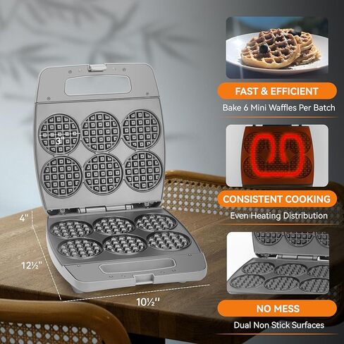 Baker's Friend Multi Mini Waffle Maker Machine, Bake 6 x 3 Inch Small Waffles, Perfect for Families and Individuals Use, Excellent Choice for Breakfast Brunch Parties & Events, Graphite in Saudi Arabia