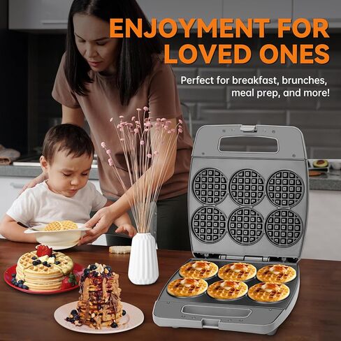 Baker's Friend Multi Mini Waffle Maker Machine, Bake 6 x 3 Inch Small Waffles, Perfect for Families and Individuals Use, Excellent Choice for Breakfast Brunch Parties & Events, Graphite in Saudi Arabia