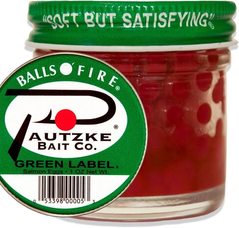Pautzke Balls O' Fire Salmon Eggs Fishing Bait - Famous & Effective Trout Bait - UV Enhanced Accesorios de Pesca - Leading Power Bait Fishing Trout with Satisfying Salmon Fish Eggs (Green Label, 1 oz) in Saudi Arabia
