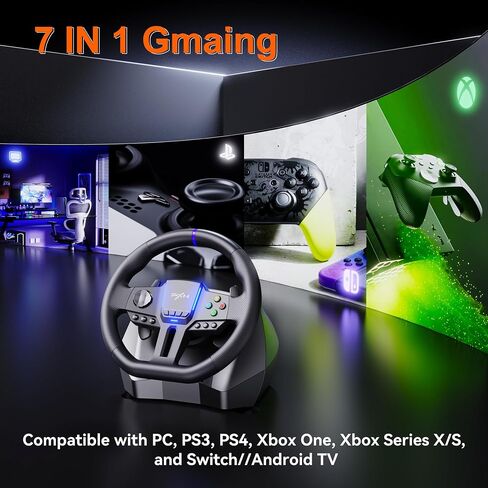 PXN PC Racing Wheel ، V900 Gen2 Universal USB Car SIM 270/900 درجة سباق التوجيه مع دواسات للكمبيوتر الشخصي ، PS3 ، PS4 ، Xbox One ، Xbox Series X/S ، Switch in Kuwait