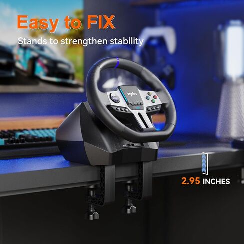 PXN PC Racing Wheel ، V900 Gen2 Universal USB Car SIM 270/900 درجة سباق التوجيه مع دواسات للكمبيوتر الشخصي ، PS3 ، PS4 ، Xbox One ، Xbox Series X/S ، Switch in Kuwait