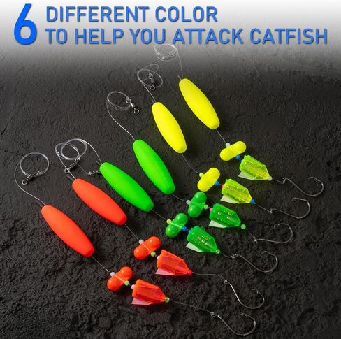 3Pcs/6Pcs Catfish Fishing Rigs Ready Kit，2 in 1 Rotating rattles/Double Rattles Beads, Float Rigs Tackle Santee Rig Peg Catfish，Free Adjustment in freshwter and Saltwater in Saudi Arabia