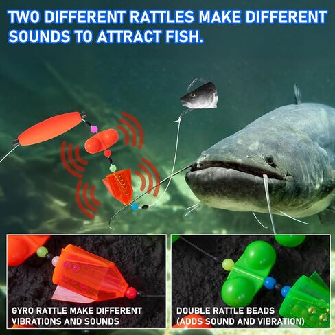 3Pcs/6Pcs Catfish Fishing Rigs Ready Kit，2 in 1 Rotating rattles/Double Rattles Beads, Float Rigs Tackle Santee Rig Peg Catfish，Free Adjustment in freshwter and Saltwater in Saudi Arabia