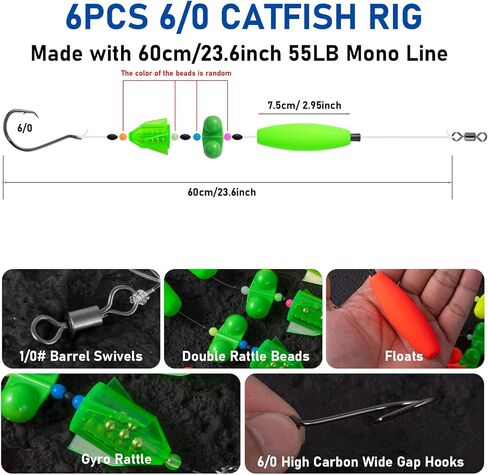 3Pcs/6Pcs Catfish Fishing Rigs Ready Kit，2 in 1 Rotating rattles/Double Rattles Beads, Float Rigs Tackle Santee Rig Peg Catfish，Free Adjustment in freshwter and Saltwater in Saudi Arabia