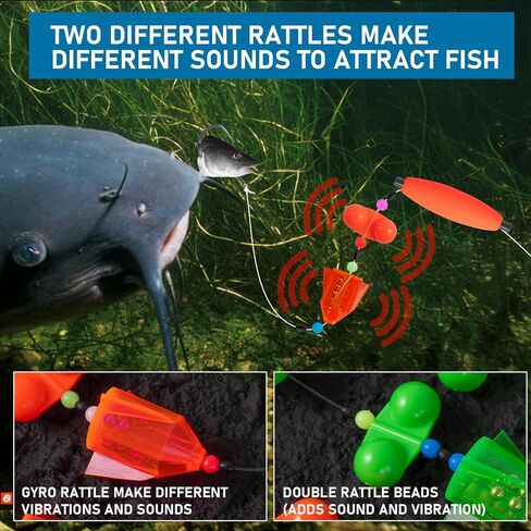 3Pcs/6Pcs Catfish Fishing Rigs Ready Kit，2 in 1 Rotating rattles/Double Rattles Beads, Float Rigs Tackle Santee Rig Peg Catfish，Free Adjustment in freshwter and Saltwater in Saudi Arabia