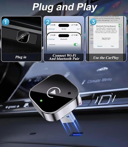 Wireless CarPlay Adapter & Android Auto Dongle, Fast Auto-Connect, Compact Plug & Play Wireless CarPlay Converter for iPhone & Android, USB/USB-C, No Delay, Seamless Reconnection (Black) in Saudi Arabia
