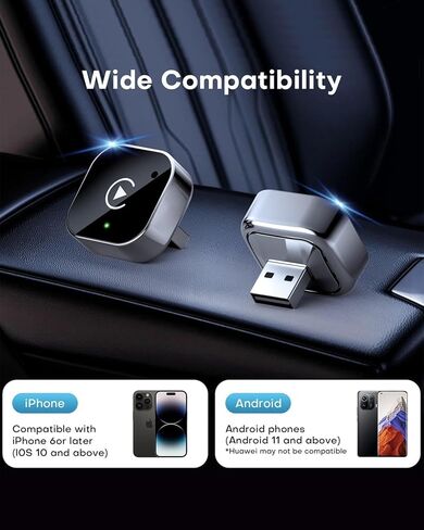 Wireless CarPlay Adapter & Android Auto Dongle, Fast Auto-Connect, Compact Plug & Play Wireless CarPlay Converter for iPhone & Android, USB/USB-C, No Delay, Seamless Reconnection (Black) in Saudi Arabia