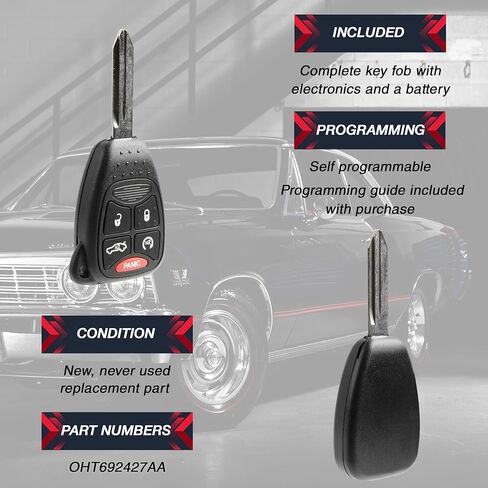2x USAREMOTE KEY FOB استبدال لعام 2005 2006 2007 2008 2008 2010 2011 2012 2013 2014 Chrysler 200 300 Aspen Sebring Dodge Avenger Durango Jeep Commander Grand Cherokee Liberty 5-Butro (OHT692427AA) in Kuwait