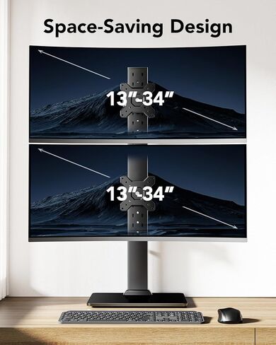 Huanuo Dual Monitor Stand ، Monitor Monitor Mount لشاشتين من 13 إلى 34 بوصة ، ناهض شاشة مستقل مع دوارة ، إمالة ، دوران و 13 إعدادات ، حمولة كحد أقصى 44 رطلاً ، Max Vesa 100x100 in Saudi Arabia