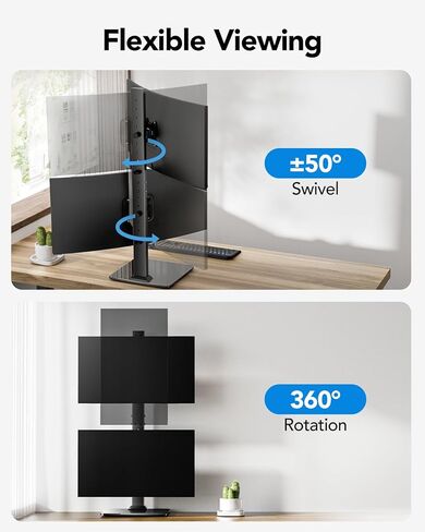 Huanuo Dual Monitor Stand ، Monitor Monitor Mount لشاشتين من 13 إلى 34 بوصة ، ناهض شاشة مستقل مع دوارة ، إمالة ، دوران و 13 إعدادات ، حمولة كحد أقصى 44 رطلاً ، Max Vesa 100x100 in Saudi Arabia
