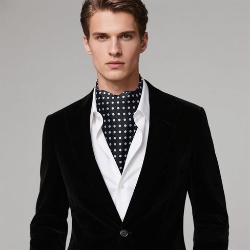 Hi-Tie Silk Ascot for Men Self Tie Men's Cravat and Flower Lapel Pin Handkerchief Cufflinks Set for Wedding Party in Kuwait