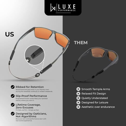 حزام كابل Luxe Performance قابل للتعديل بدون ذيل وحزام نظارات شمسية وحامل نظارات للنظارات الشمسية أو النظارات أو النظارات الطبية - 14 بوصة، حروف فاخرة باللون الأسود/الأبيض in Kuwait