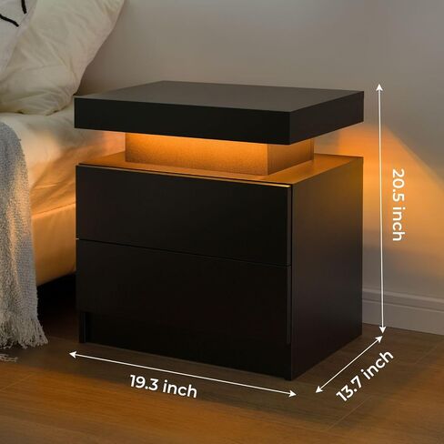 Grey Night Stand Set 2 Modern Bedside Tables with 2 Drawers Bedroom Night Stands Set of 2 LED Night Stand for Bedroom, Living Room in Saudi Arabia