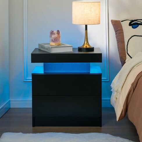 Grey Night Stand Set 2 Modern Bedside Tables with 2 Drawers Bedroom Night Stands Set of 2 LED Night Stand for Bedroom, Living Room in Saudi Arabia