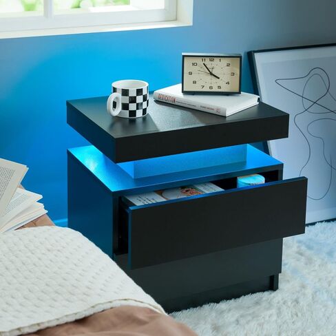 Grey Night Stand Set 2 Modern Bedside Tables with 2 Drawers Bedroom Night Stands Set of 2 LED Night Stand for Bedroom, Living Room in Saudi Arabia