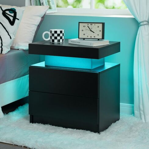 Grey Night Stand Set 2 Modern Bedside Tables with 2 Drawers Bedroom Night Stands Set of 2 LED Night Stand for Bedroom, Living Room in Saudi Arabia