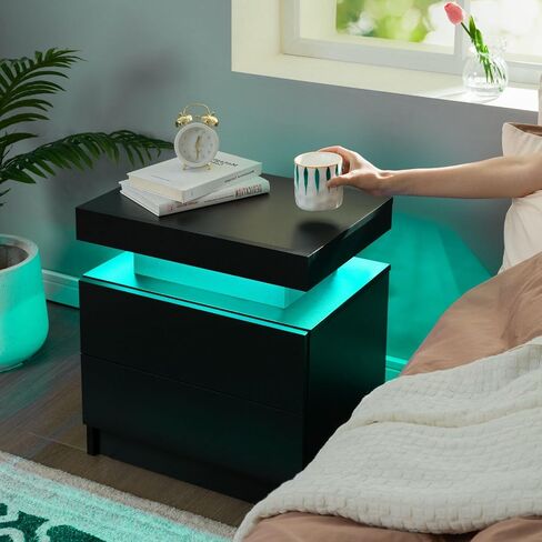 Grey Night Stand Set 2 Modern Bedside Tables with 2 Drawers Bedroom Night Stands Set of 2 LED Night Stand for Bedroom, Living Room in Saudi Arabia