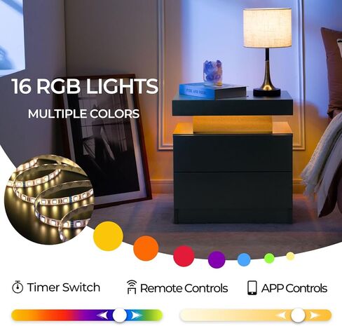 Grey Night Stand Set 2 Modern Bedside Tables with 2 Drawers Bedroom Night Stands Set of 2 LED Night Stand for Bedroom, Living Room in Saudi Arabia