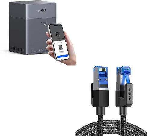 Ugreen NAS DH4300 Plus 4-Bay Desktop NAS (Diskless) حزمة مع CAT 8 Ethernet Cable 6ft ، Whight Speed ​​Wraded 40GBPS 2000MHz سلك الشبكة in Saudi Arabia
