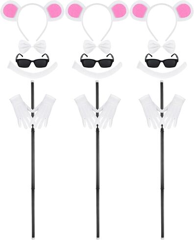 Neer 18 Pcs Halloween Mouse Costume Accessories Mouse Headband Bow Tie Choker Ears Dark Sunglasses Black Cane and Mouse Tail Halloween Costume Accessories for Halloween Cosplay Costume in Saudi Arabia
