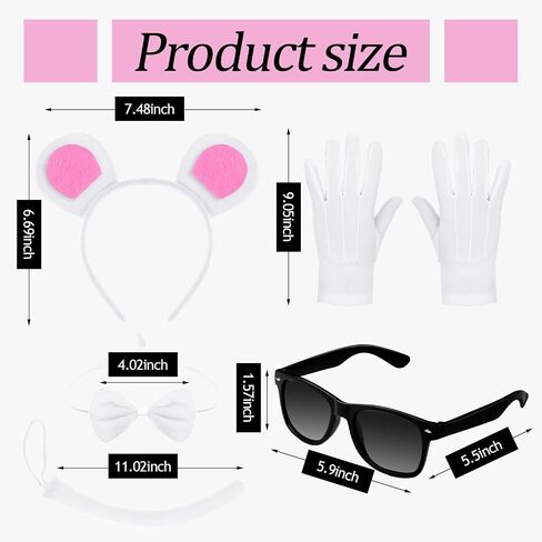 Neer 18 Pcs Halloween Mouse Costume Accessories Mouse Headband Bow Tie Choker Ears Dark Sunglasses Black Cane and Mouse Tail Halloween Costume Accessories for Halloween Cosplay Costume in Saudi Arabia