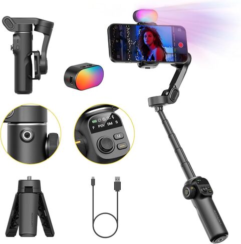 مثبت Gimbal for iPhone ، iPhone gimbal من 3 محاور تم إنشاؤه في قضيب تمديد 7.8 بوصة ، مثبتات gimbal portable مع شاشة OLED لأجهزة iPhone/Android ، مثالية لتيكتوك يوتيوب vlogging-smart x2 in Saudi Arabia