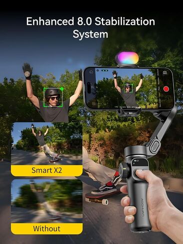 مثبت Gimbal for iPhone ، iPhone gimbal من 3 محاور تم إنشاؤه في قضيب تمديد 7.8 بوصة ، مثبتات gimbal portable مع شاشة OLED لأجهزة iPhone/Android ، مثالية لتيكتوك يوتيوب vlogging-smart x2 in Saudi Arabia
