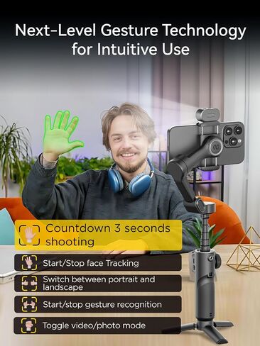 مثبت Gimbal for iPhone ، iPhone gimbal من 3 محاور تم إنشاؤه في قضيب تمديد 7.8 بوصة ، مثبتات gimbal portable مع شاشة OLED لأجهزة iPhone/Android ، مثالية لتيكتوك يوتيوب vlogging-smart x2 in Saudi Arabia