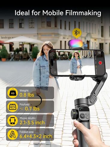 مثبت Gimbal for iPhone ، iPhone gimbal من 3 محاور تم إنشاؤه في قضيب تمديد 7.8 بوصة ، مثبتات gimbal portable مع شاشة OLED لأجهزة iPhone/Android ، مثالية لتيكتوك يوتيوب vlogging-smart x2 in Saudi Arabia