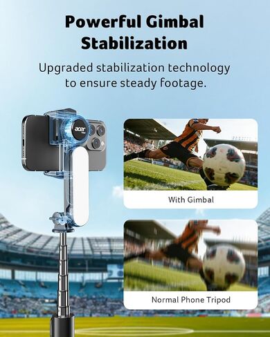 acer Gimbal Stabilizer 1-Axis for iPhone/Cell Phone/Smartphone/Android with Remote Control, Portable Phone Tripod Auto Balance Handheld Selfie Stick for Video Recording, Vlogging, Live Streaming in Saudi Arabia