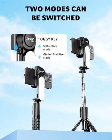 acer Gimbal Stabilizer 1-Axis for iPhone/Cell Phone/Smartphone/Android with Remote Control, Portable Phone Tripod Auto Balance Handheld Selfie Stick for Video Recording, Vlogging, Live Streaming in Saudi Arabia